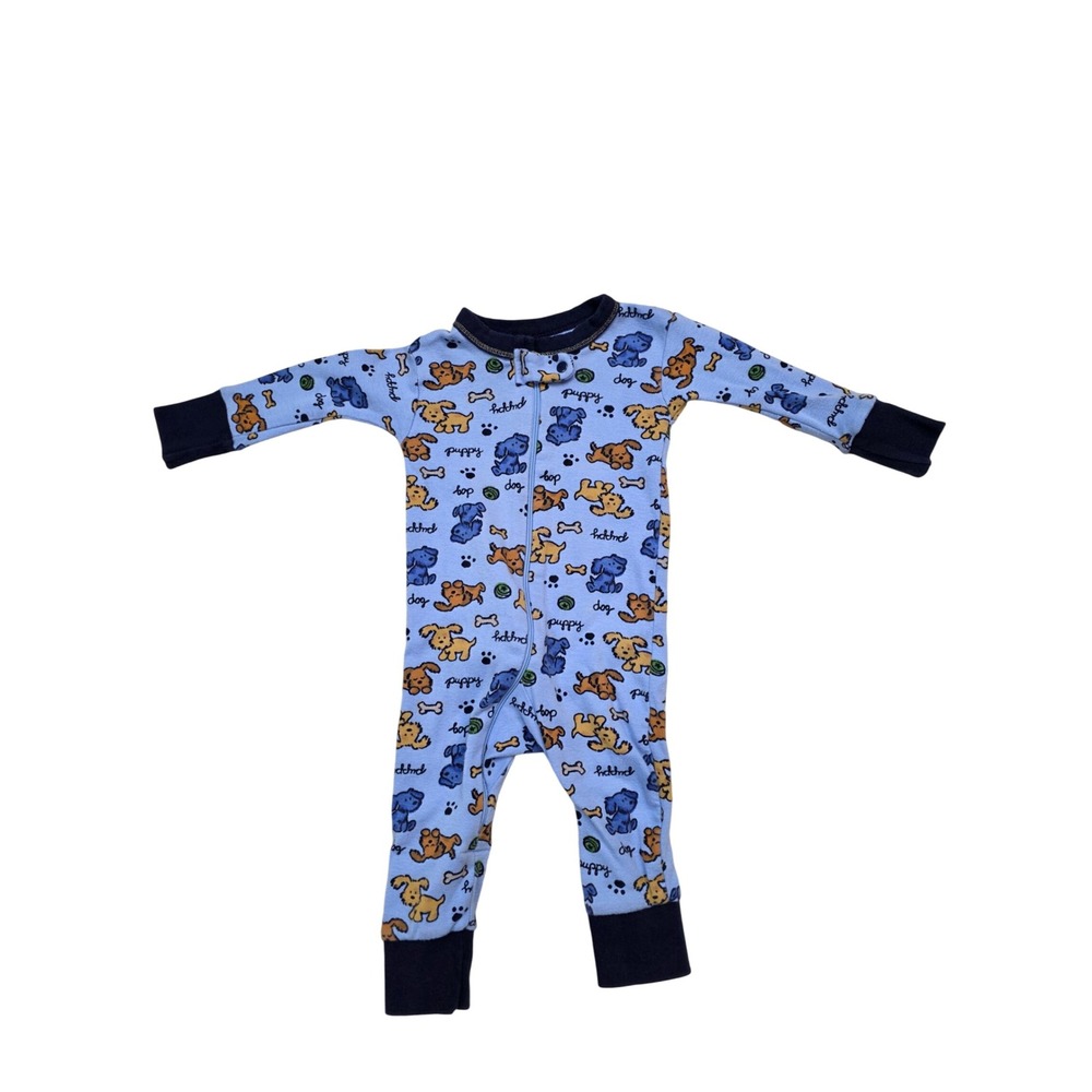 Gerber 6 Months Boy Puppy Dog Print Blue Long Sleeve One Piece‎ Pajamas Sleeper